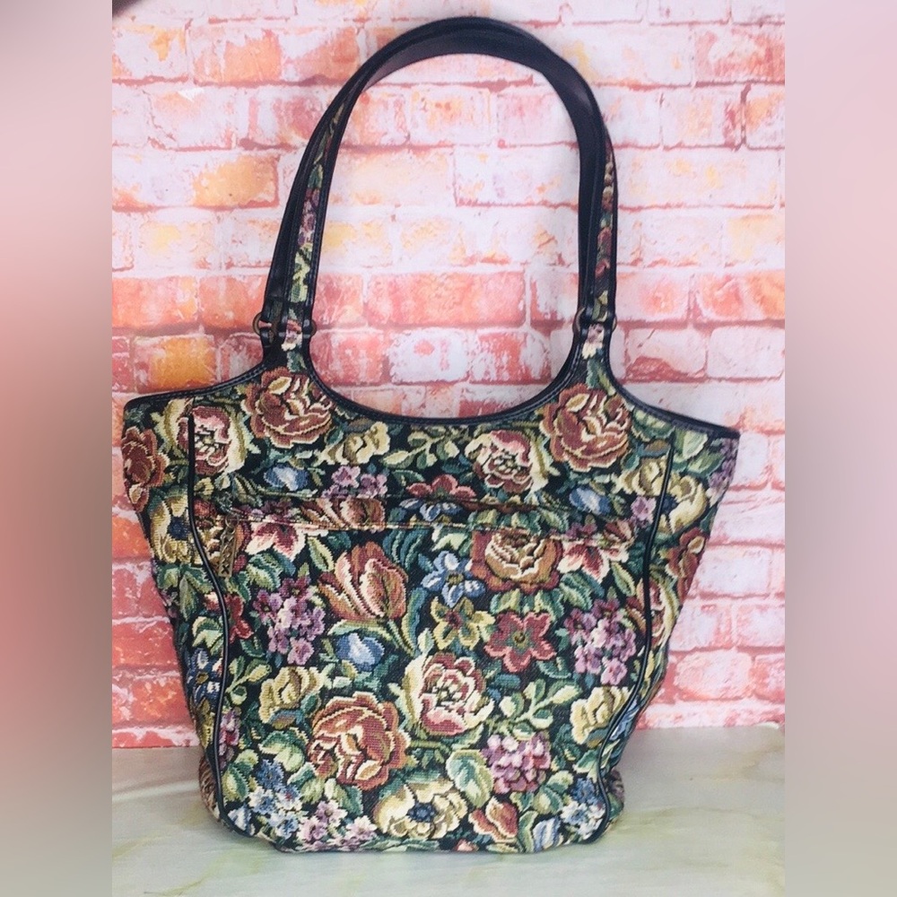 Vintage MAXX New York Large Floral Tapestry Carpet Bag Tote